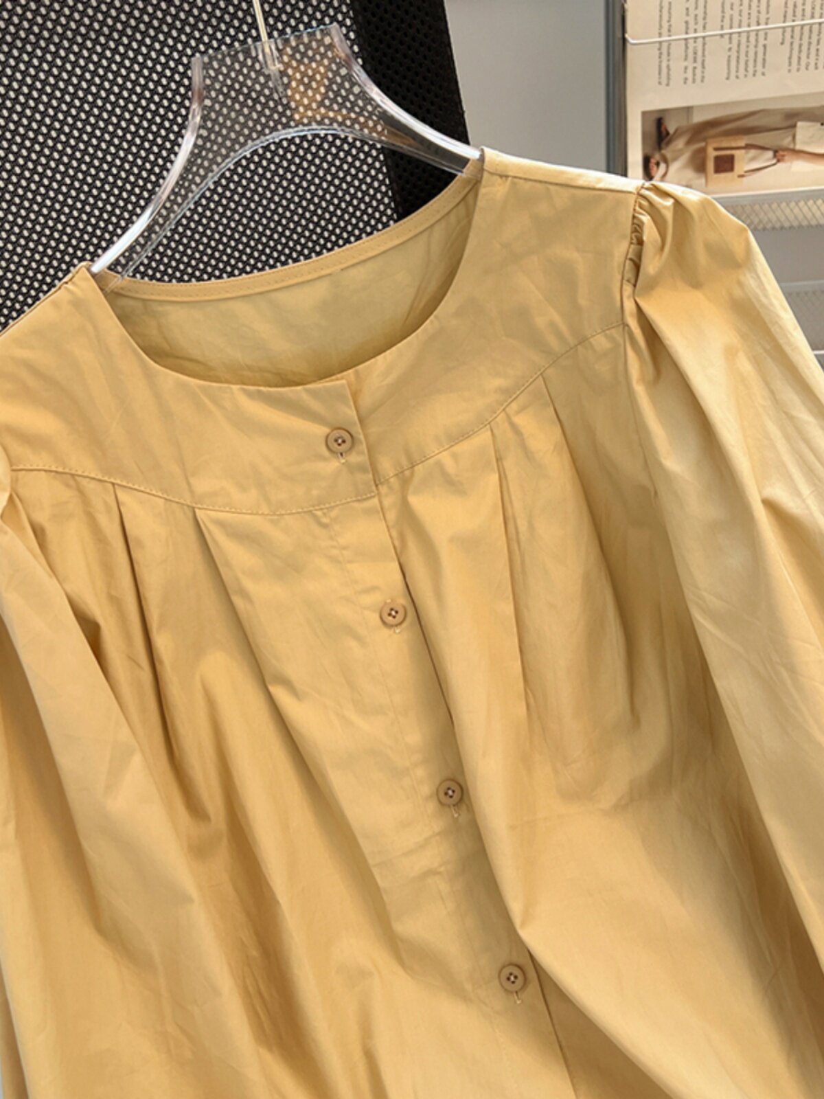 CLEARANCE AND LEAKAGE WITHDRAW FOREIGN TRADE SPRING AND AUTUMN ROUND NECK PLEATED LONG-SLEEVED COTTON SHIRT WOMENS LOOSE AND VERSATILE UNDERSHIRT TOP