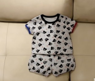 日系童装夏季新款男女童宝宝小熊印花短袖T恤短裤套装两件套