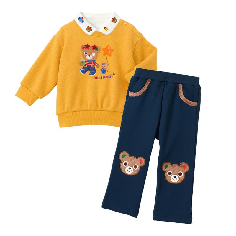 Miki童装秋冬款男童宝宝卡通小熊抓绒卫衣长裤套装两件套装