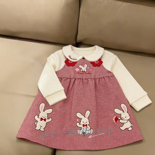日系童装儿童毛衣春秋女童卡通可爱小兔刺绣长袖t恤背带裙套装