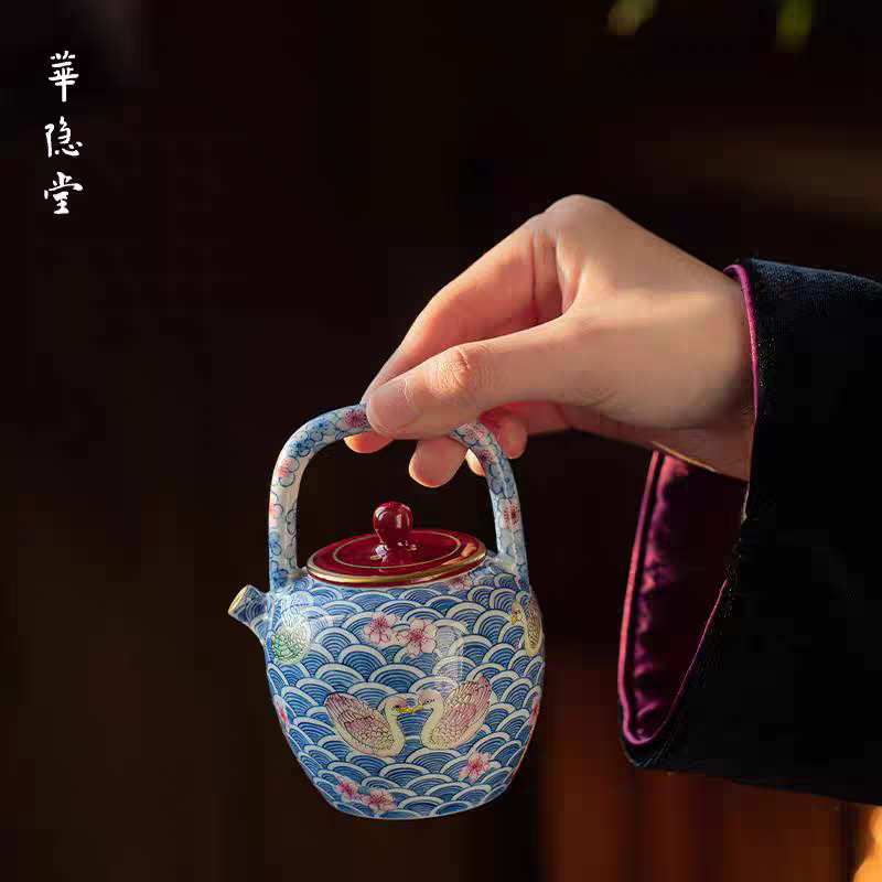小白茶具//景德镇华隐堂陶瓷泡茶壶手工手绘单壶青花粉彩工艺茶具
