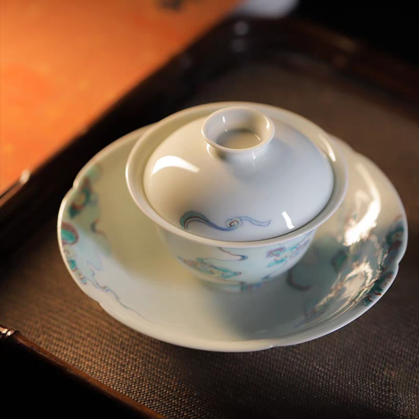 小白茶具//忘言造物愚彻斗彩祥云茶碗壶承品杯景德镇手工手绘茶器