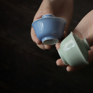 小白茶具//忘言造物天蓝/豆青/苔绿釉mini茶碗小容量盖碗45ml容量