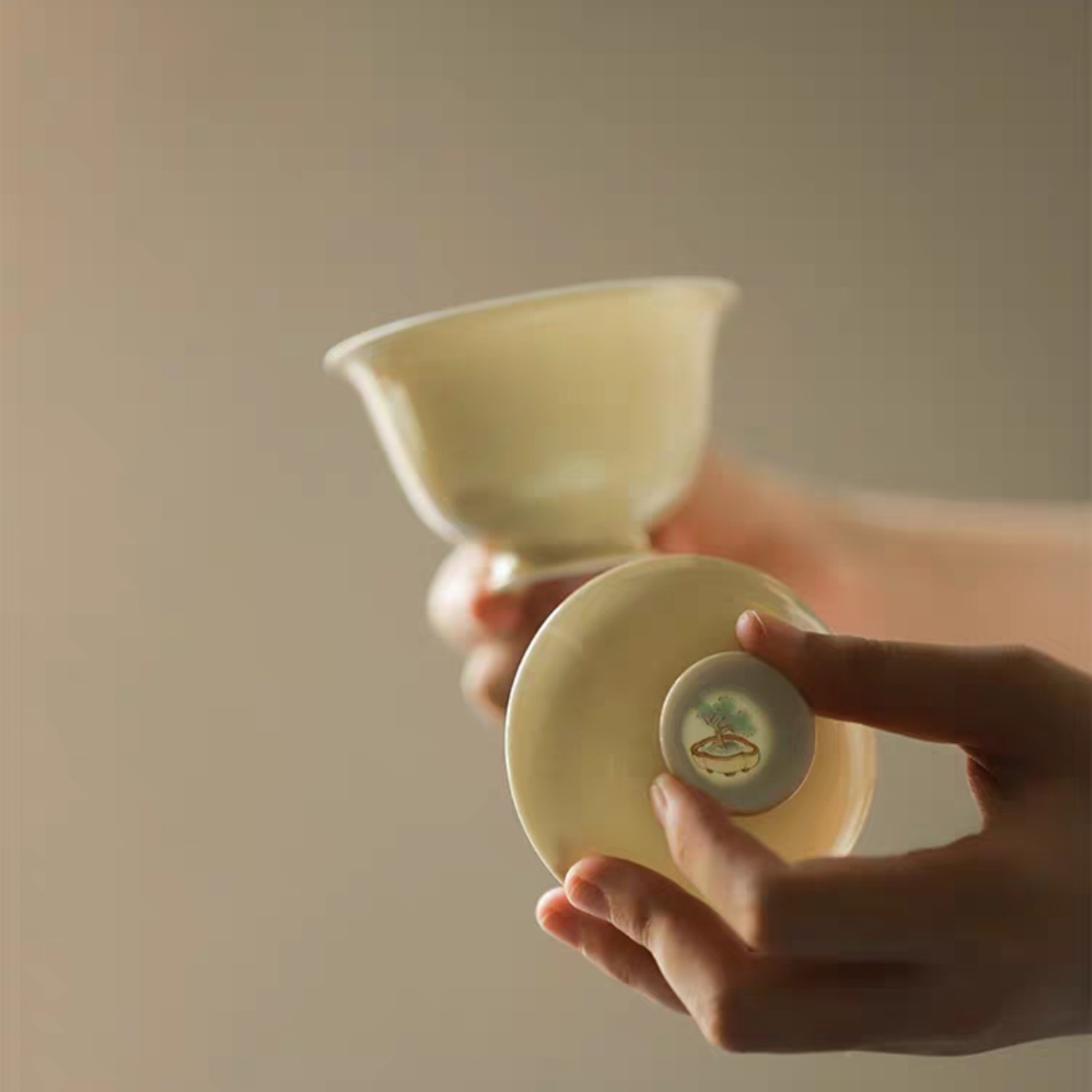 景德镇单色釉盖碗忘言造物茶碗