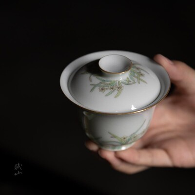 小白茶具//赋山堂凌波仙子盖碗茶碗景德镇手绘茶具粉彩工艺敬茶器