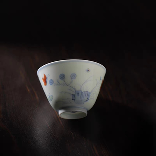 小白茶具//忘言造物拟成化斗彩三秋品杯主人杯景德镇手工手绘茶器