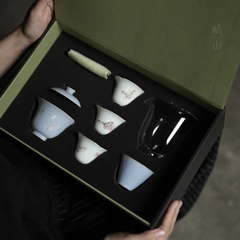 小白茶具//赋山堂云山蓝梅竹双清茶具礼盒套组送礼佳品景德镇手工