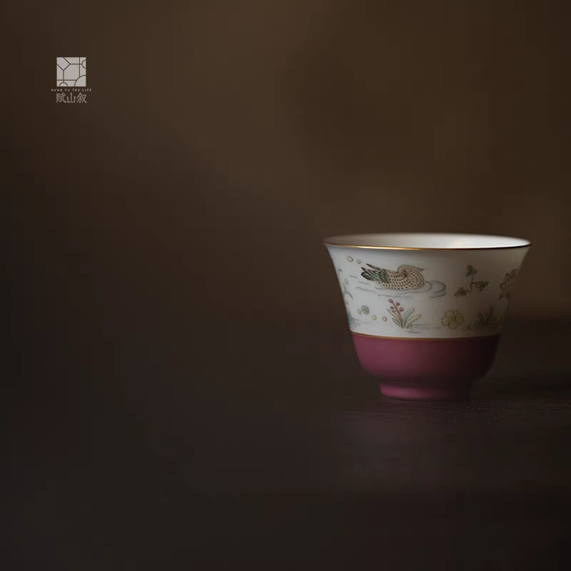 小白茶具//赋山堂胭脂红鸳鸯杯景德镇手工手绘主人杯单杯品茗茶杯