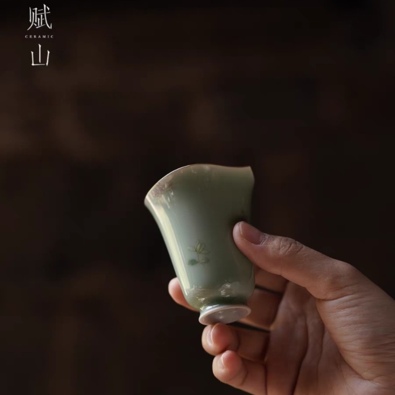 小白茶具//赋山堂茶杯粉青落香荷瓣闻香杯聚香杯品茗杯景德镇单杯