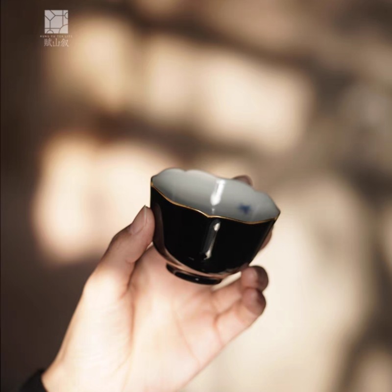 小白茶具//赋山堂黛墨胭脂红竹鹤葵口杯情侣对杯品茗杯主人杯单杯