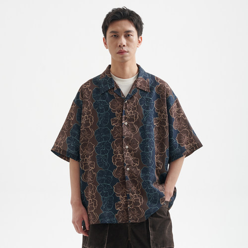 复古夏季宽松古巴领短袖衬衫
