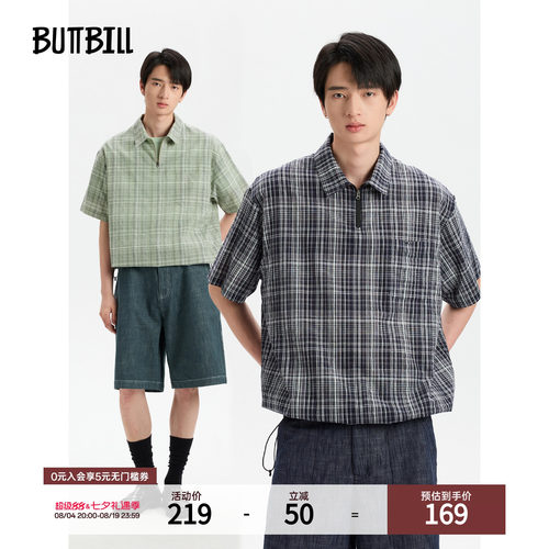 BUTTBILL格纹知识分子风衬衫