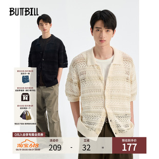 BUTTBILL 复古镂空纹路肌理异纱针织开衫外套慵懒短袖衬衫男情侣