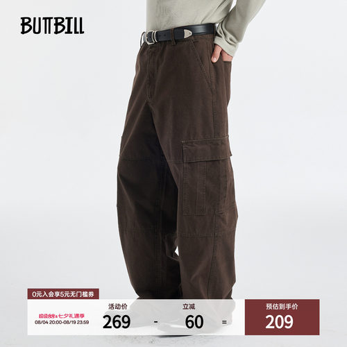 BUTTBILL酵洗竹节棉口袋工装长裤