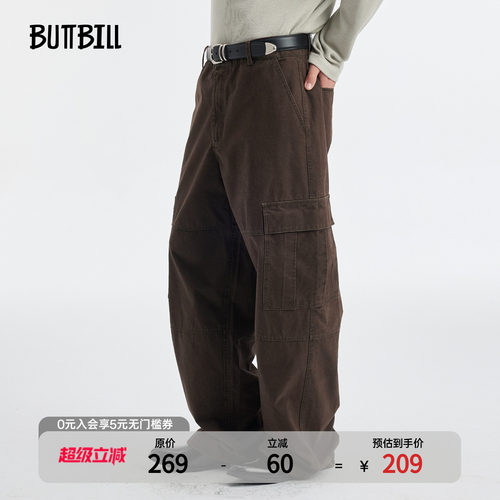BUTTBILL酵洗竹节棉口袋工装长裤