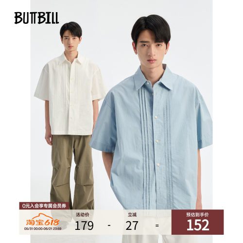 BUTTBILL日系风琴褶皱纯棉衬衫