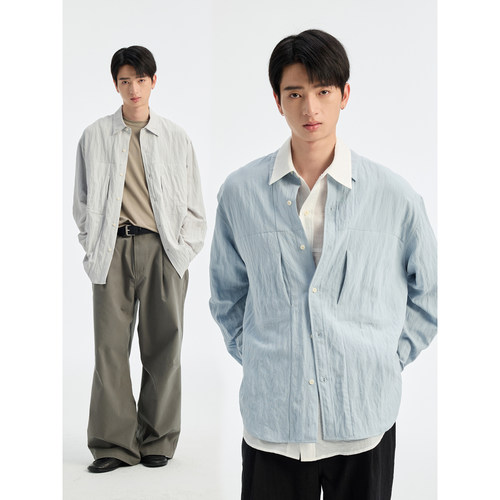 BUTTBILL莱赛尔拼缝口袋长袖衬衫