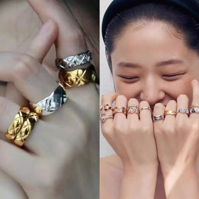 Jennie同款戒指coco经典菱格纹菱形食指尾戒叠戴小香风高级满钻女