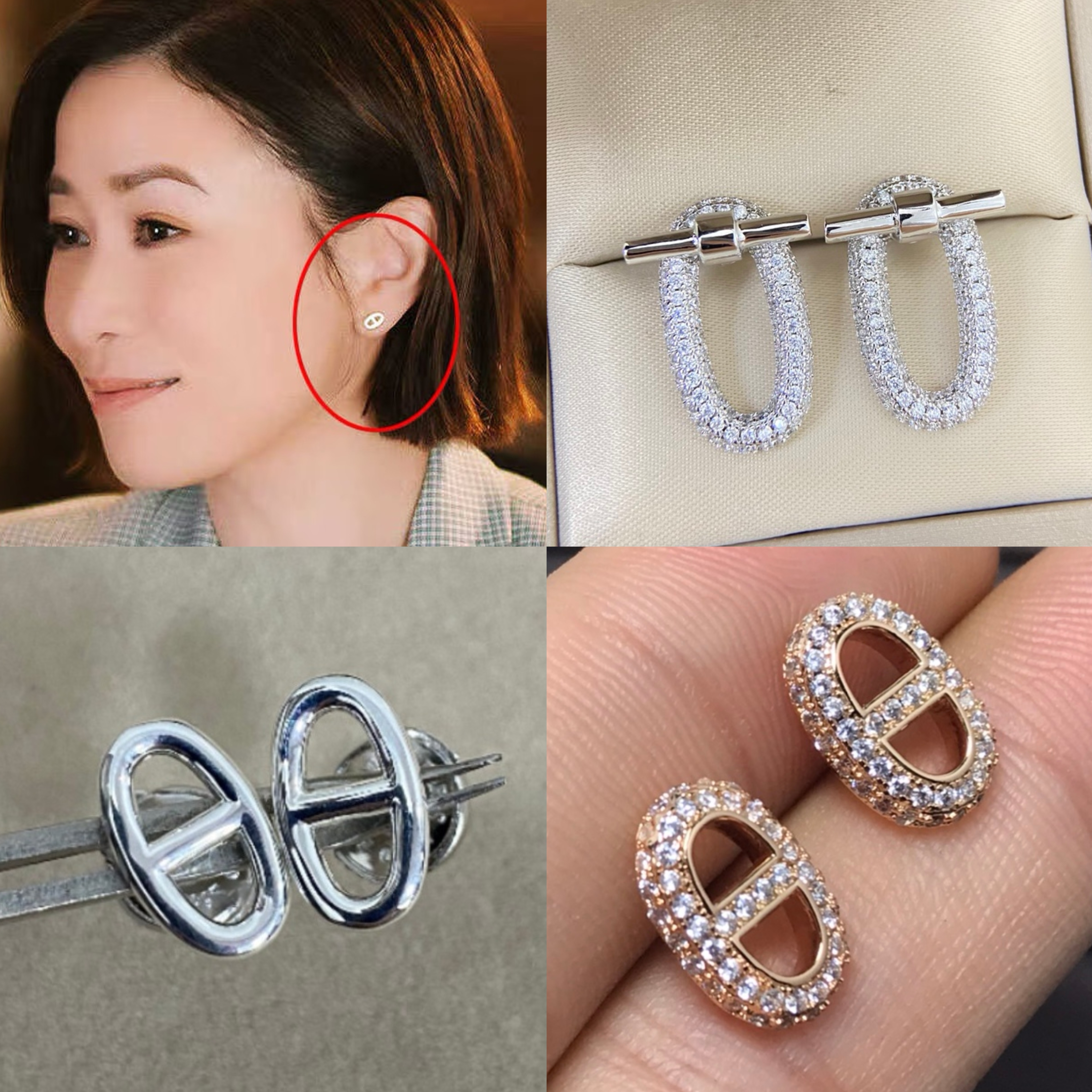 猪鼻子耳钉女纯银18k金玫瑰金8型字母大耳环轻奢小众镂空光面cnc