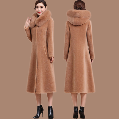 海宁皮草女外套2025冬装新款狐狸毛领颗粒羊剪绒大衣皮毛一体长款