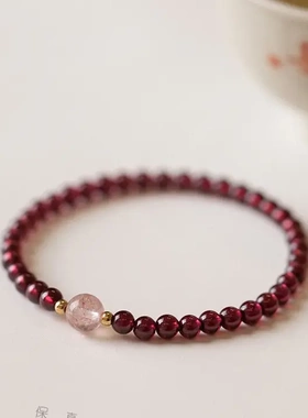 石榴石手链女生ins小众设计小颗粒单圈手串红石榴好运珠串珠手串