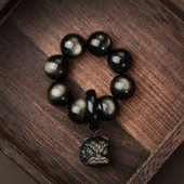 黑曜石小手捻绕指柔指尖冷门文玩手串佛珠念珠银曜石醒狮金曜盘玩