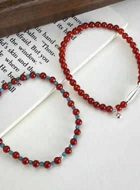 新中式红蓝串珠手链不掉色女夏季小众设计高级复古中国风手饰