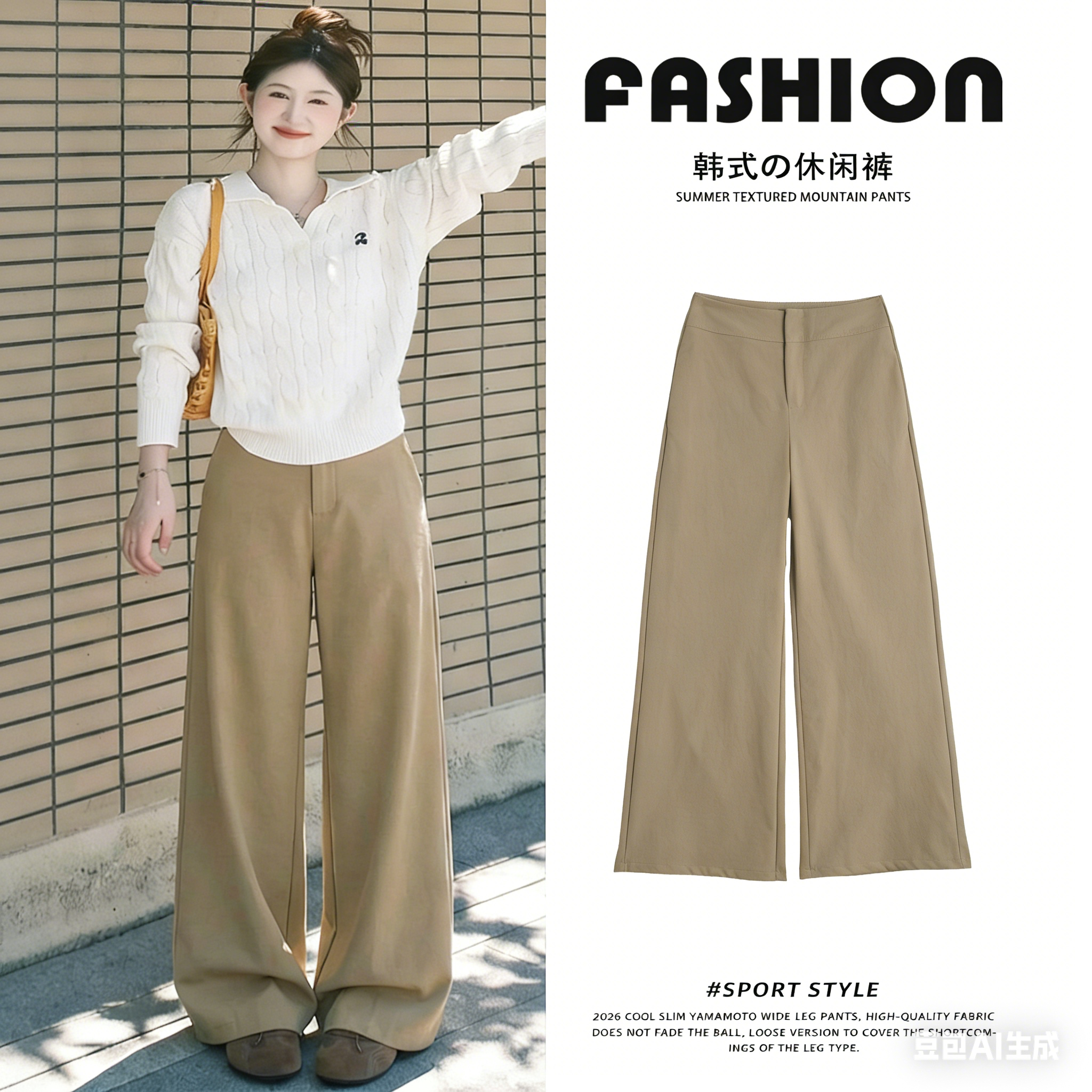 卡其色西装裤女裤2026新款春夏直筒阔腿裤小个子大码梨形显瘦裤