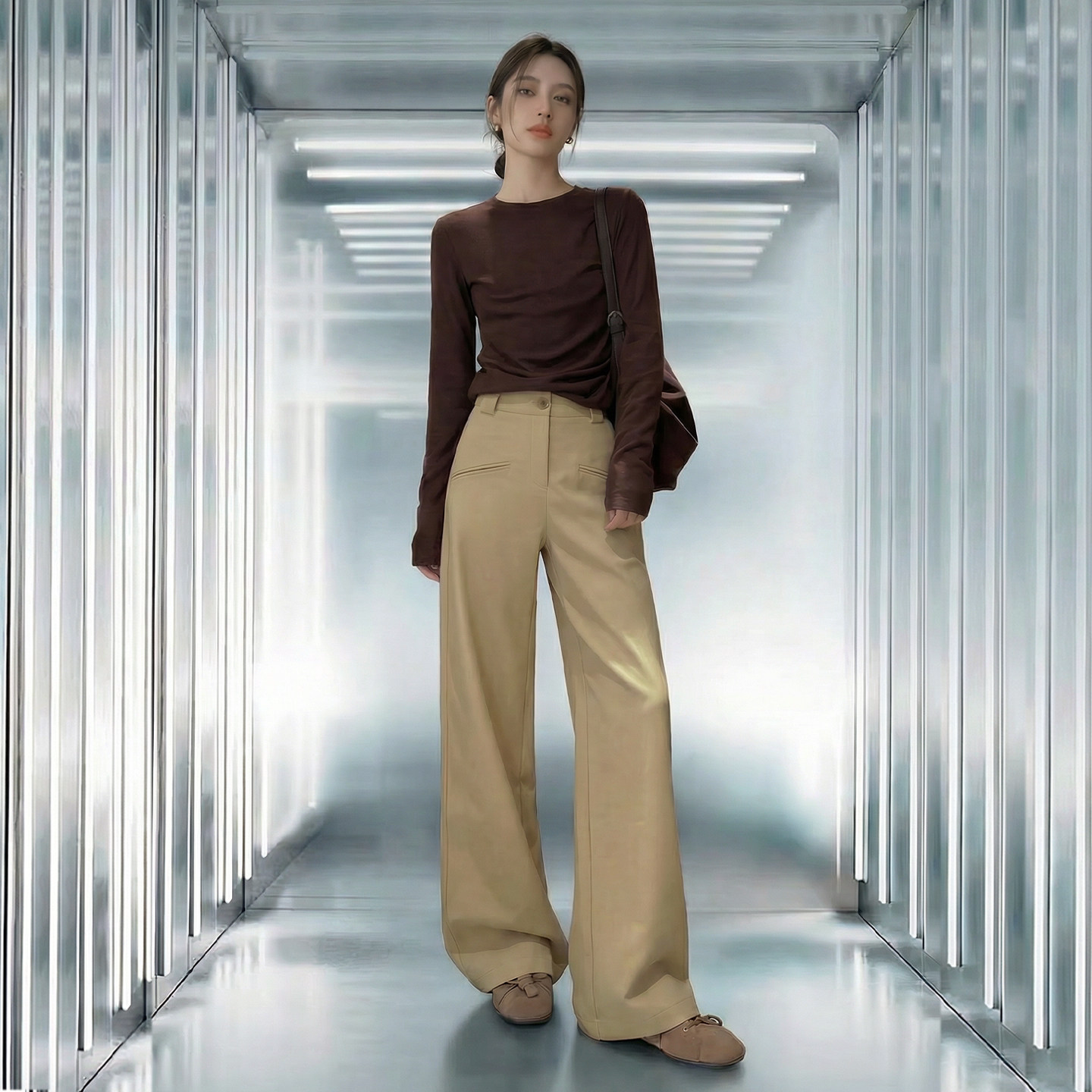 卡其色阔腿裤子女2026新款今年流行爆款高级感垂感休闲直筒西装