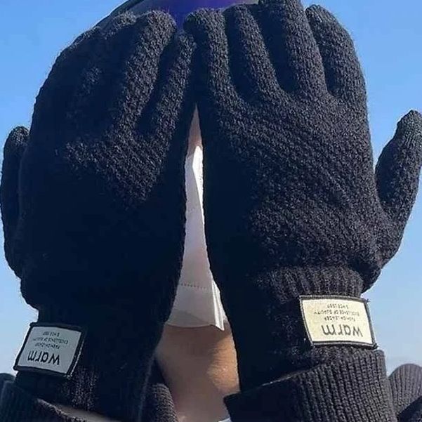 冬天男毛线手套秋冬季针织加厚加绒触屏骑行防寒