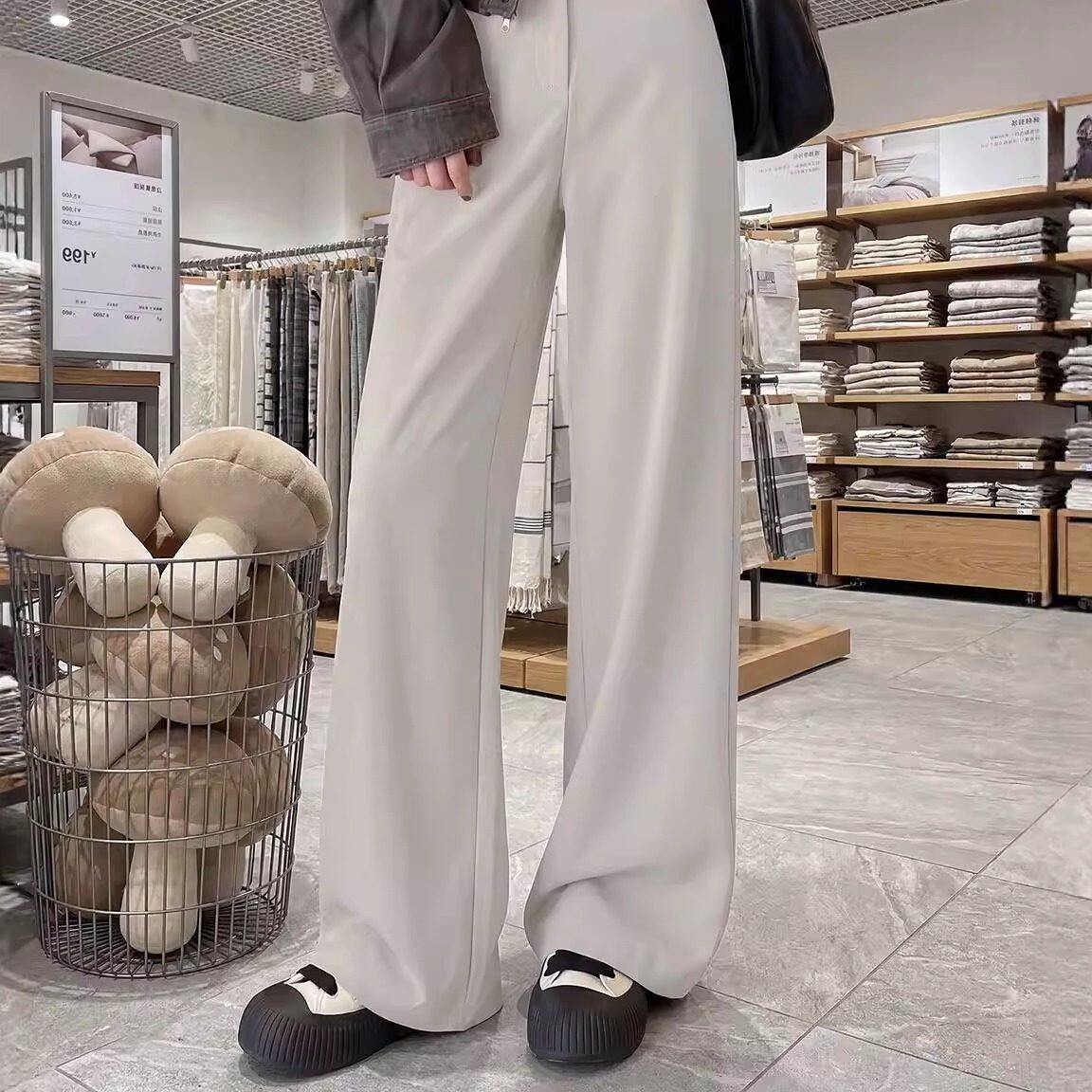 军绿色阔腿裤女2026新款春秋高级感垂感西裤窄版直筒高个子西装