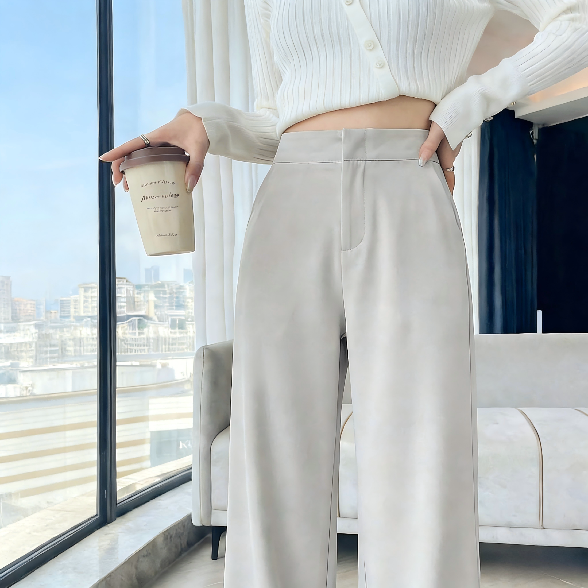 白色阔腿裤女春夏2026新款高级感直筒小个子休闲通勤西装裤