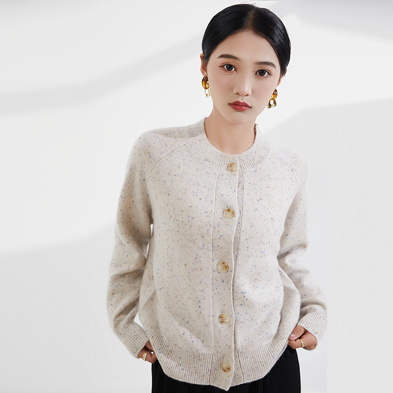 SERENDIPTY羊绒衫意奢高端秋冬季新款女时尚百搭女士圆领彩点开衫