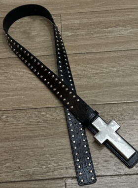 Domy Land哥特风十字架铆钉皮带男朋克金属扣腰带y2k时尚黑色男士