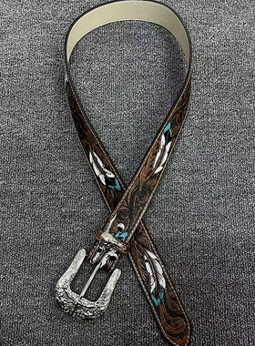 DomyLand复古重工雕花金属扣牛角皮带女小众设计感民族风腰带个性