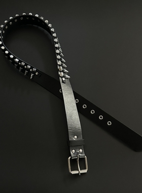 DomyLand黑色皮带金属子弹头男女朋克街头潮流裤带设计感时尚腰带