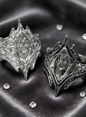 暗黑贵族银色镂空开口皇冠戒指