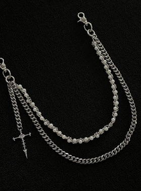 Domy Land 缠绕珍珠古巴裤链金属质感双层腰链vibe走秀风穿搭配饰