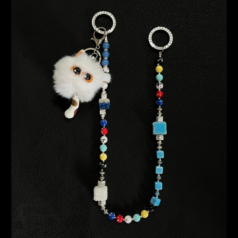 冰蓝赛博复古毛球小猫腰链女款