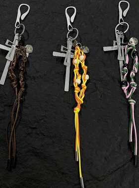 DomyLand原创设计腰间配饰品潮流cleanfit挂链金属十字架编织绳