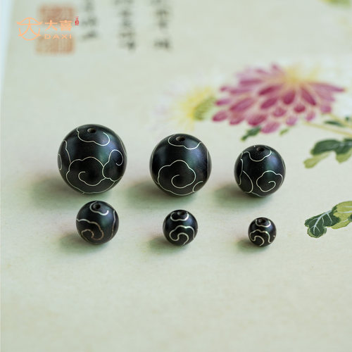 天然黑檀木散珠子手工镶银