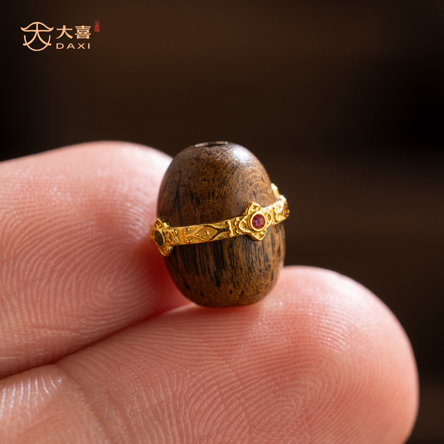 原创925银镀金沉香木隔珠桶珠
