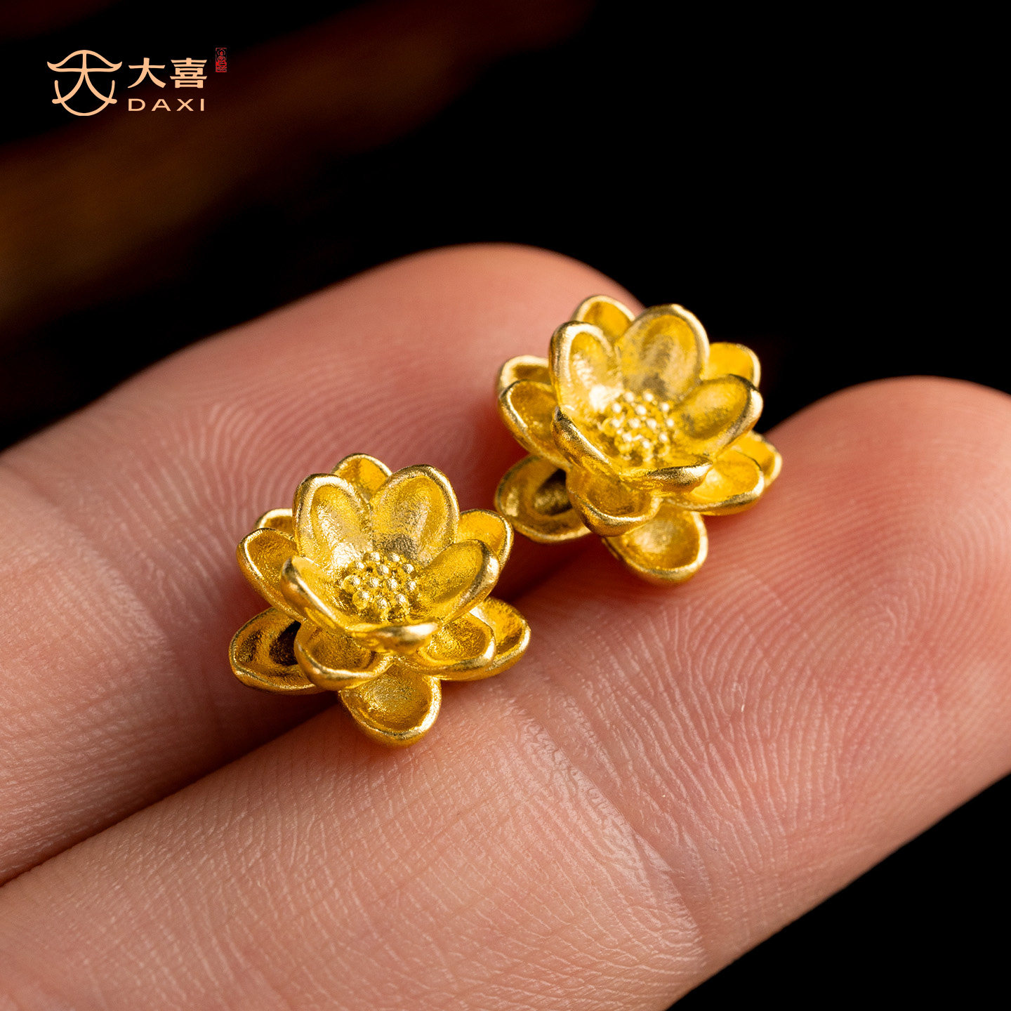 古法黄金色925莲花转运珠图片