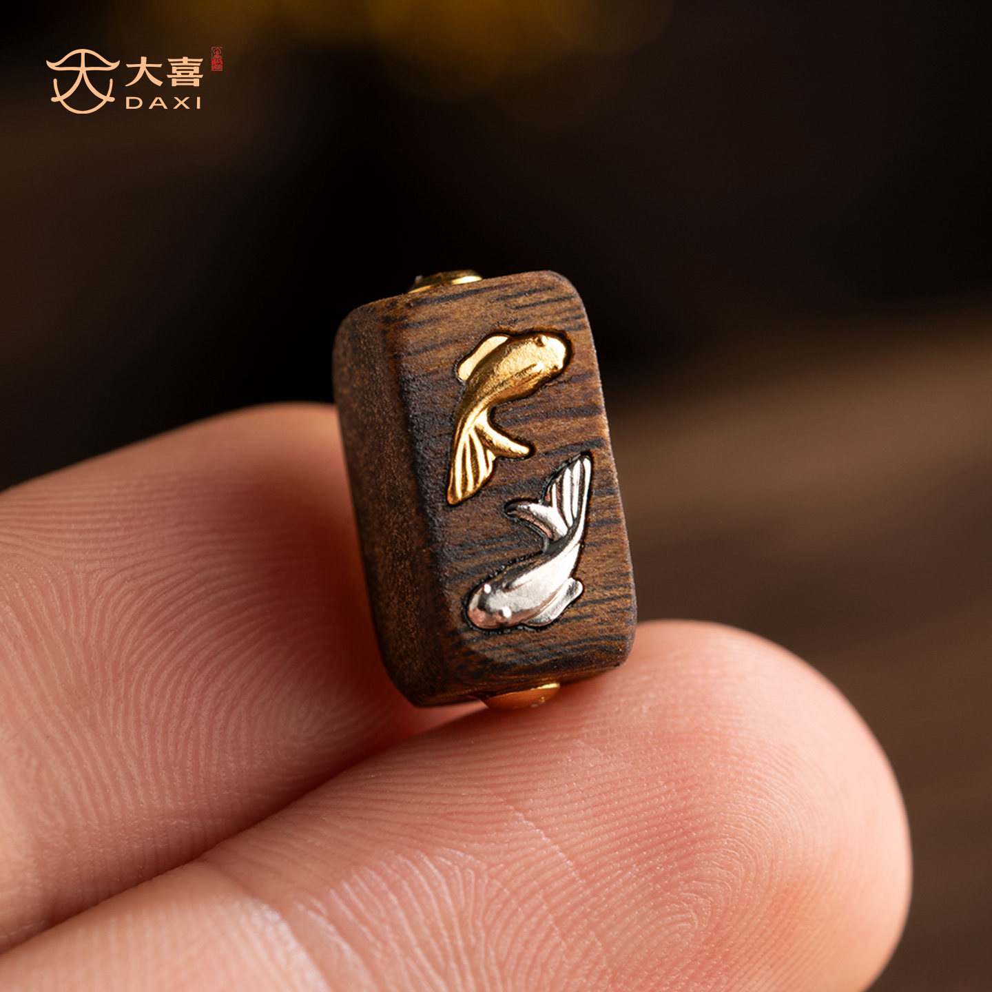 原创925银镀金锦鲤沉香桶珠