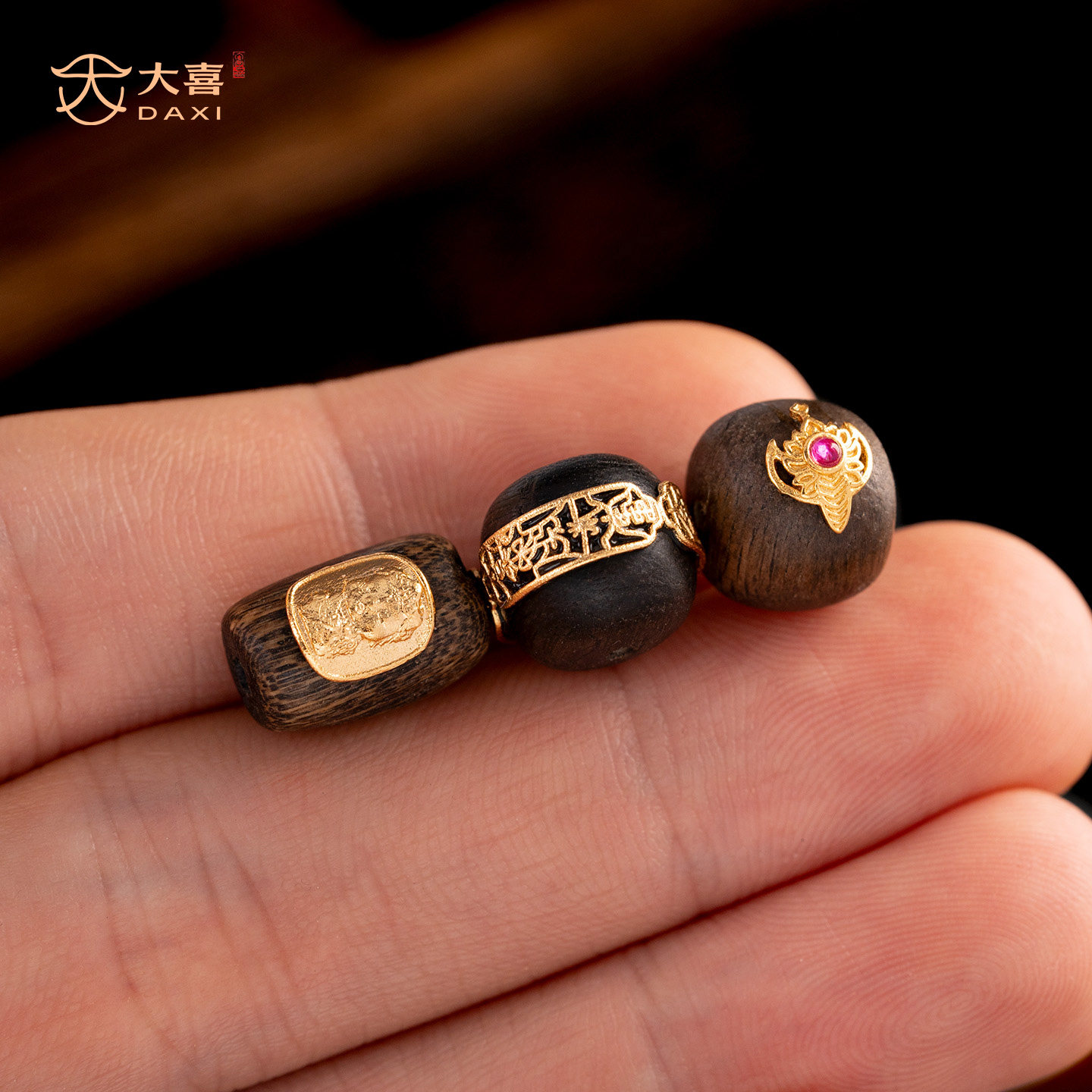 s925纯银天然沉香木镶嵌绿度母方桶珠隔珠散珠菩提手串diy配饰件