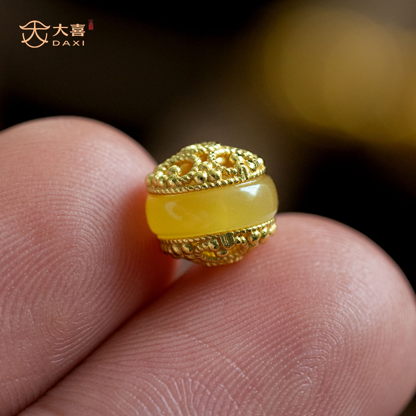 原创银镀金镶嵌天然琥珀蜜蜡桶珠隔珠散珠手串diy文玩配件配饰