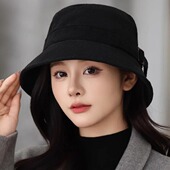 赫本风渔夫帽子女素颜百搭显脸小盆帽春秋季 防风保暖灯芯绒水桶帽