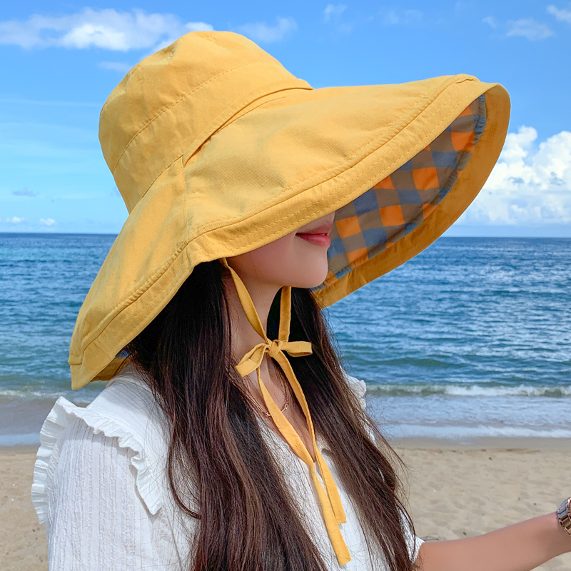大檐双面渔夫帽子女夏天遮阳帽防紫外线韩版百搭沙滩渔夫防晒帽女