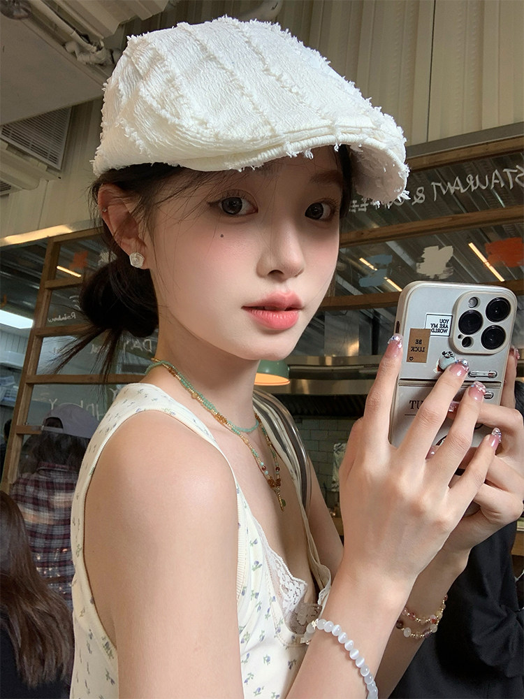 日系设计感毛边前进帽子女时尚纯色贝雷帽文艺复古报童画家帽男潮