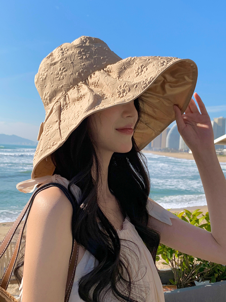防晒遮阳帽子女夏天遮脸紫外线百搭太阳帽女骑车大帽檐渔夫帽彩胶